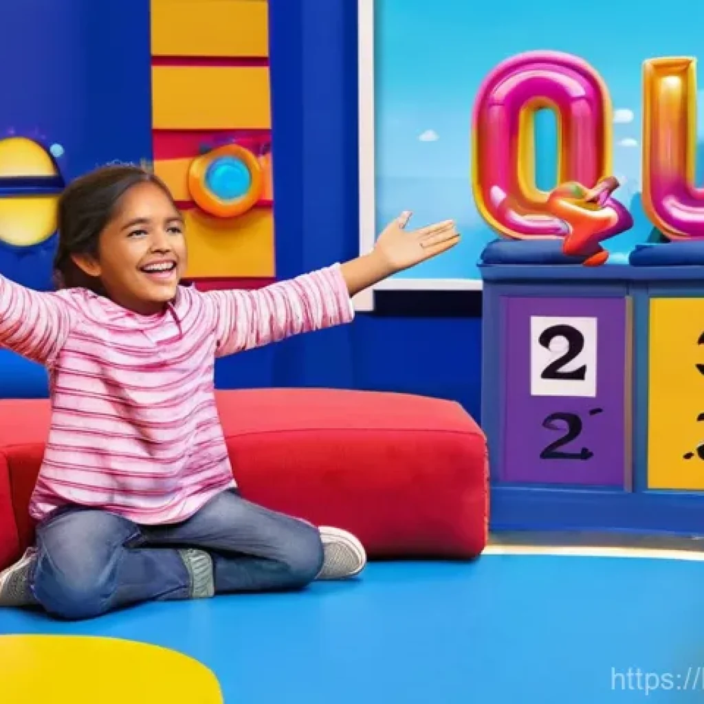 헤이지니 교육 콘텐츠의 강점 - **Image Prompt 1: HeJini's Interactive Quiz Show for Children**
A vibrant, high-energy scene fea...